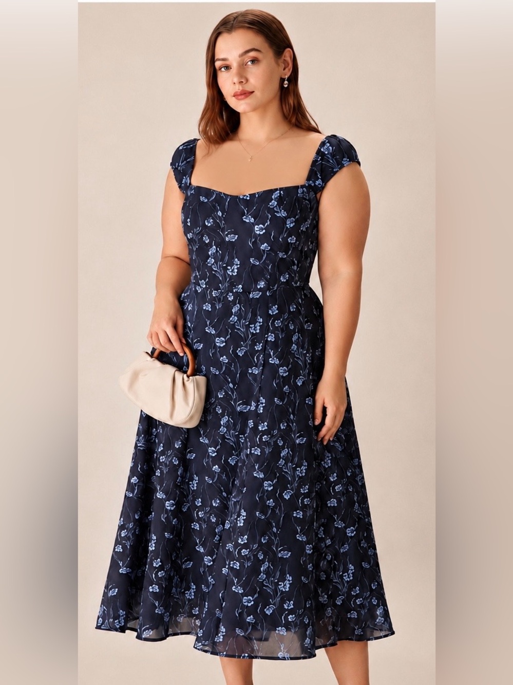 RIHOAS Navy Floral Sweetheart Midi Dress XL Fall Autumn Wedding Guest Dress